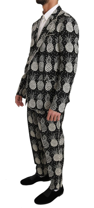 Chic Black Pineapple Print Wool Suit - Luxury for You