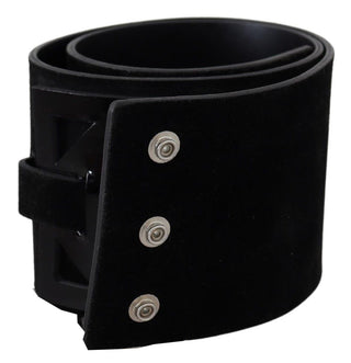 Elegant Black Leather Wide Belt With Silver Tone Buckle - Luxury for You