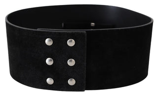 Elegant Black Leather Wide Belt With Silver Tone Buckle - Luxury for You