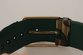 Elegant Green Leather Belt With Logo Buckle