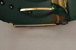 Elegant Green Leather Belt With Logo Buckle