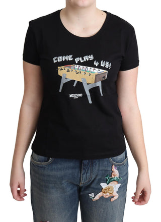 Chic Black Cotton Tee With Playful Print - Luxury for You