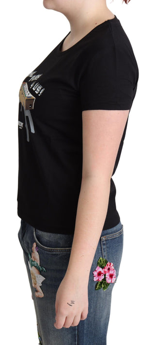 Chic Black Cotton Tee With Playful Print - Luxury for You