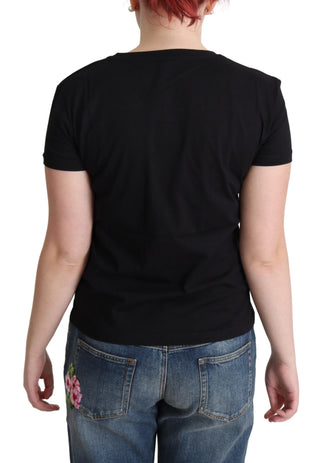 Chic Black Cotton Tee With Playful Print - Luxury for You