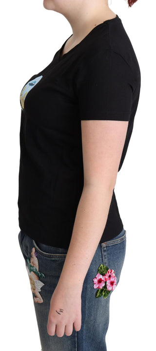 Chic Black Cotton Round Neck Tee - Luxury for You