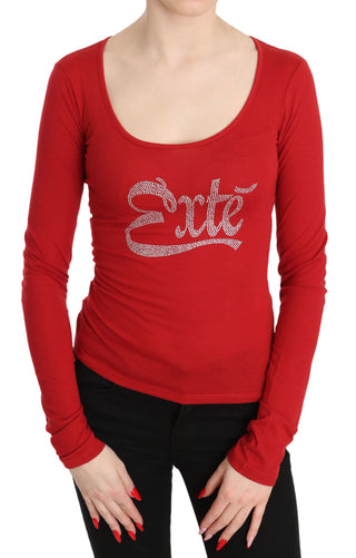 Red Crystal Embellished Long Sleeve Top - Luxury for You