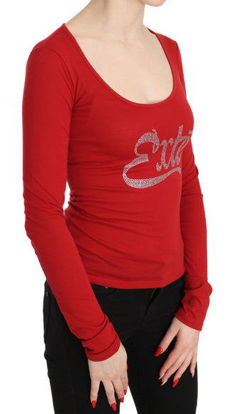 Red Crystal Embellished Long Sleeve Top - Luxury for You