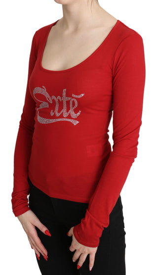 Red Crystal Embellished Long Sleeve Top - Luxury for You