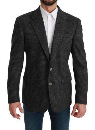 Elegant Gray Plaid Virgin Wool Blazer - Luxury for You