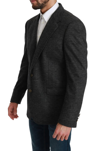 Elegant Gray Plaid Virgin Wool Blazer - Luxury for You