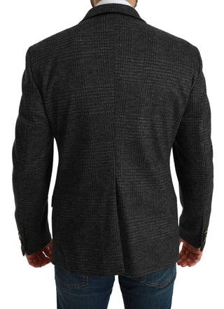 Elegant Gray Plaid Virgin Wool Blazer - Luxury for You