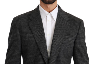 Elegant Gray Plaid Virgin Wool Blazer - Luxury for You