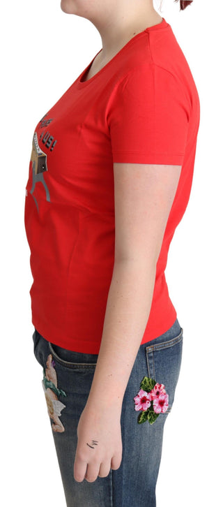 Chic Red Cotton Tee With Playful Print - Luxury for You