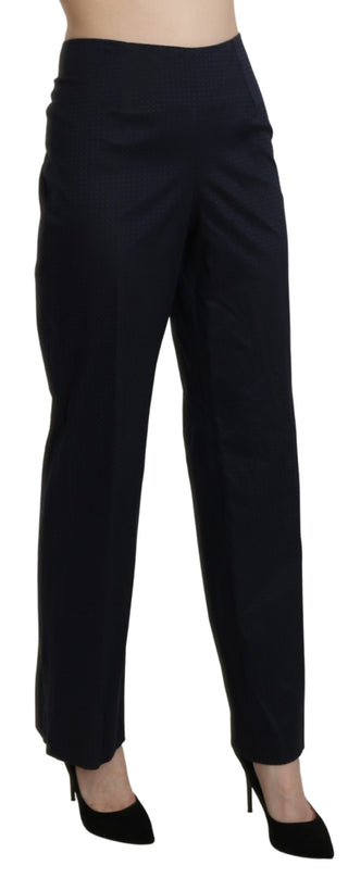 Navy Blue High Waist Straight Cotton Pants - Luxury for You