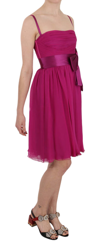 Elegant Fuchsia Pink Silk Bow Front Dress - Luxury for You