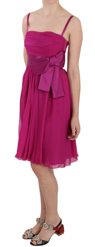 Elegant Fuchsia Pink Silk Bow Front Dress - Luxury for You