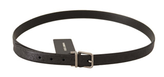 Elegant Black Leather Belt With Silver Buckle