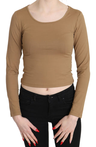 Elegant Brown Long Sleeve Cropped Top - Luxury for You