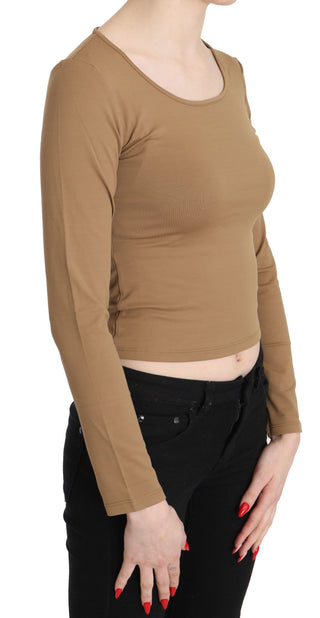 Elegant Brown Long Sleeve Cropped Top - Luxury for You