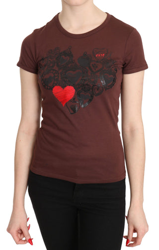 Chic Brown Hearts Printed Short Sleeve Top - Luxury for You