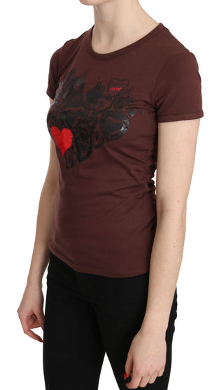 Chic Brown Hearts Printed Short Sleeve Top - Luxury for You