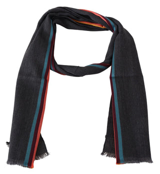 Elegant Wool-silk Blend Striped Scarf