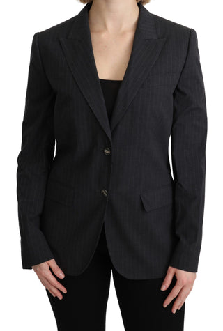 Elegant Gray Striped Cotton Blazer - Luxury for You