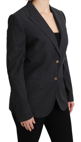 Elegant Gray Striped Cotton Blazer - Luxury for You