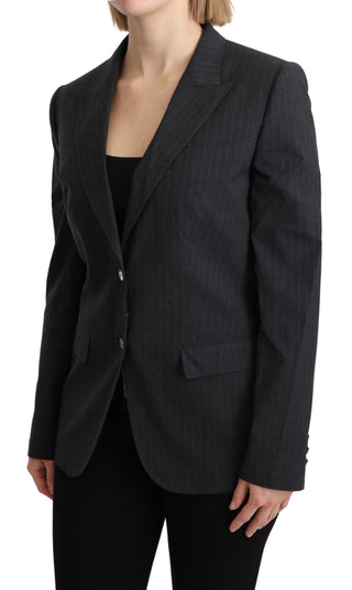 Elegant Gray Striped Cotton Blazer - Luxury for You