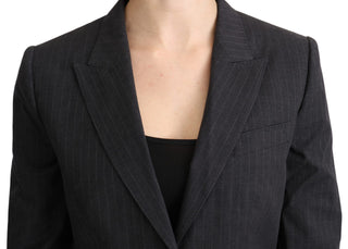 Elegant Gray Striped Cotton Blazer - Luxury for You