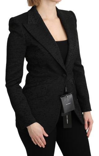 Elegant Black Brocade Single Breasted Blazer - Luxury for You