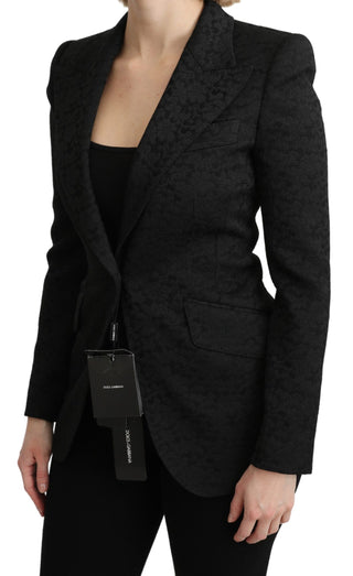 Elegant Black Brocade Single Breasted Blazer - Luxury for You