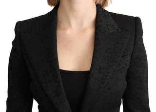 Elegant Black Brocade Single Breasted Blazer - Luxury for You