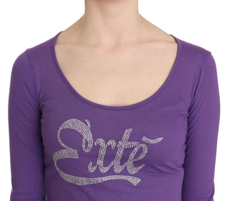 Elegant Purple Crystal Embellished Long Sleeve Top - Luxury for You