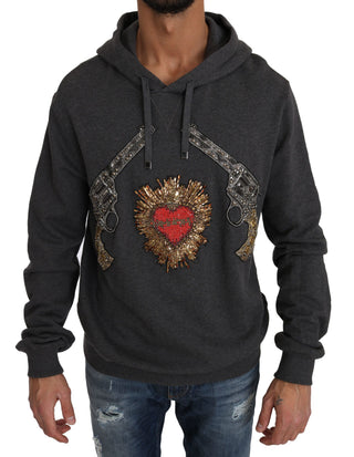 Gray Crystal Heart Gun Motif Sweater - Luxury for You