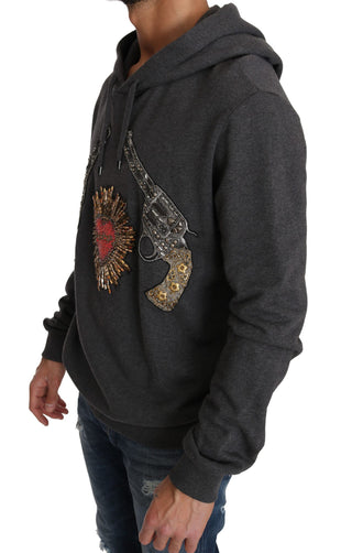 Gray Crystal Heart Gun Motif Sweater - Luxury for You