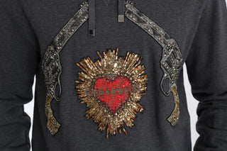 Gray Crystal Heart Gun Motif Sweater - Luxury for You