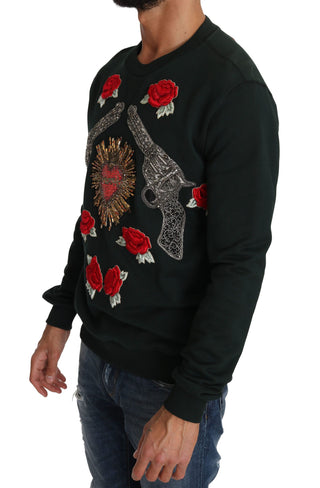 Emerald Cotton Sweater With Crystal Embroidery - Luxury for You