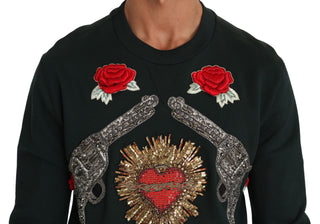 Emerald Cotton Sweater With Crystal Embroidery - Luxury for You