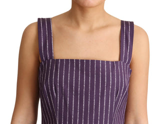 Elegant Sleeveless A-line Purple Stripe Dress