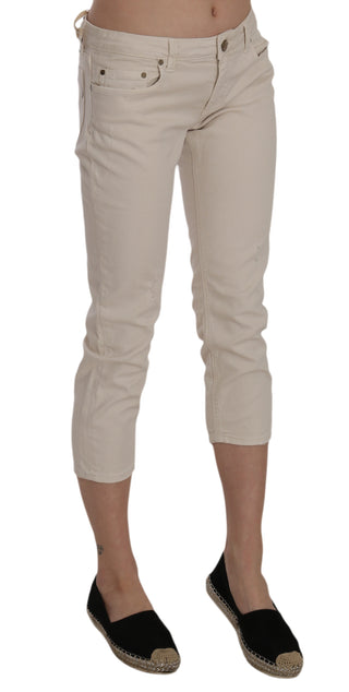 Beige Low Waist Skinny Cropped Capri Pants - Luxury for You