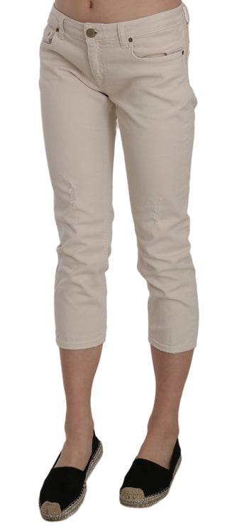 Beige Low Waist Skinny Cropped Capri Pants - Luxury for You