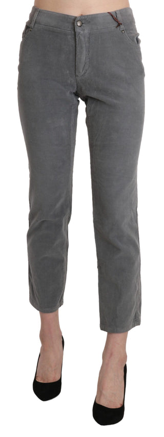 Chic Gray Mid Waist Cropped Trousers - Luxury for You