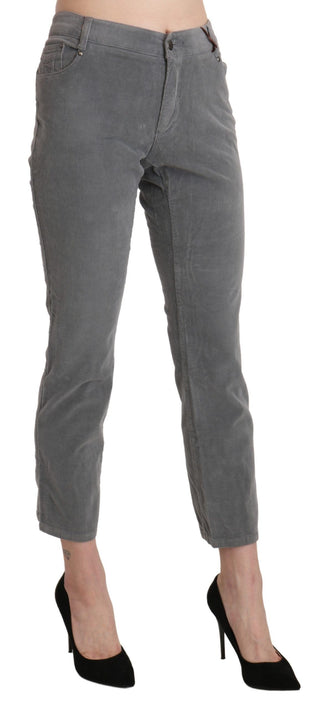 Chic Gray Mid Waist Cropped Trousers - Luxury for You