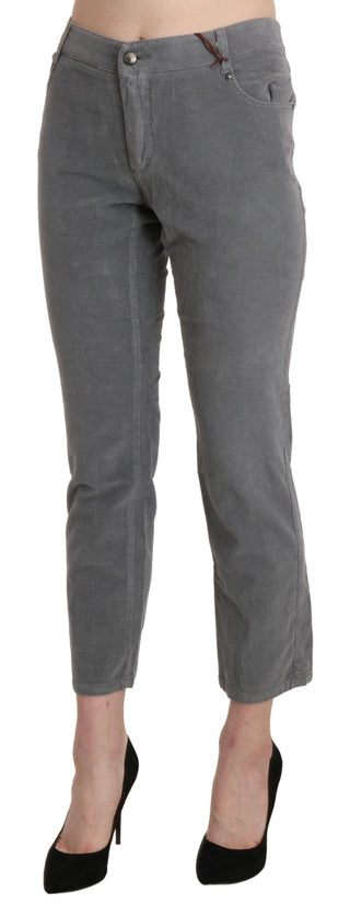 Chic Gray Mid Waist Cropped Trousers - Luxury for You