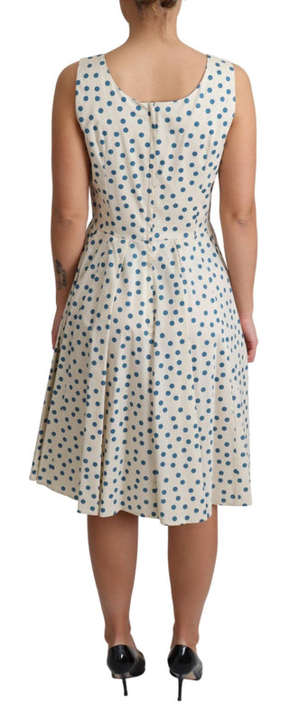 Elegant Beige Polka Dot A-line Sleeveless Dress