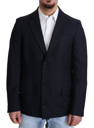 Elegant Dark Blue Virgin Wool Men's Coat - Luxury for You