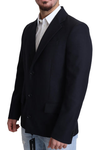 Elegant Dark Blue Virgin Wool Men's Coat - Luxury for You