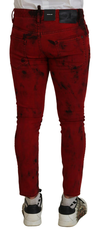 Red Cotton Tie Dye Skinny Casual Denim Jeans