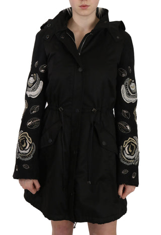 Elegant Black Beaded Parka Jacket For Women - Luxury for You